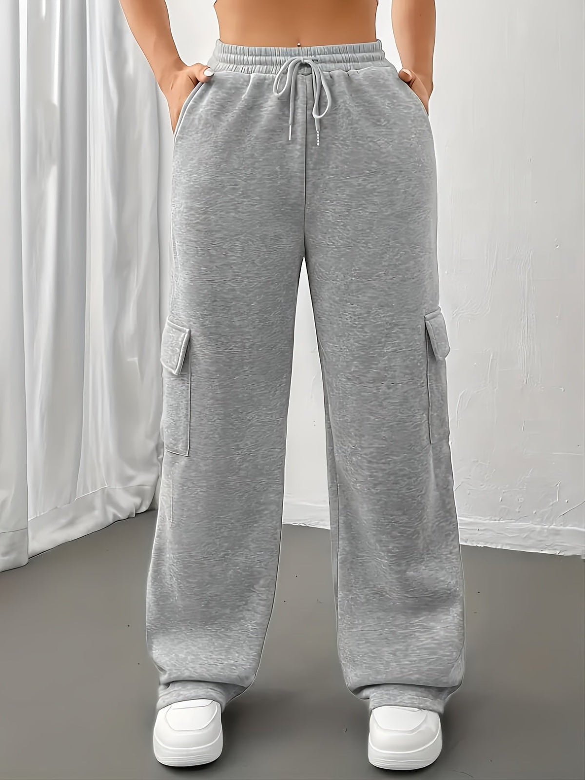 Cargo Joggers Grey Wide Leg Women's – Casual, Office
