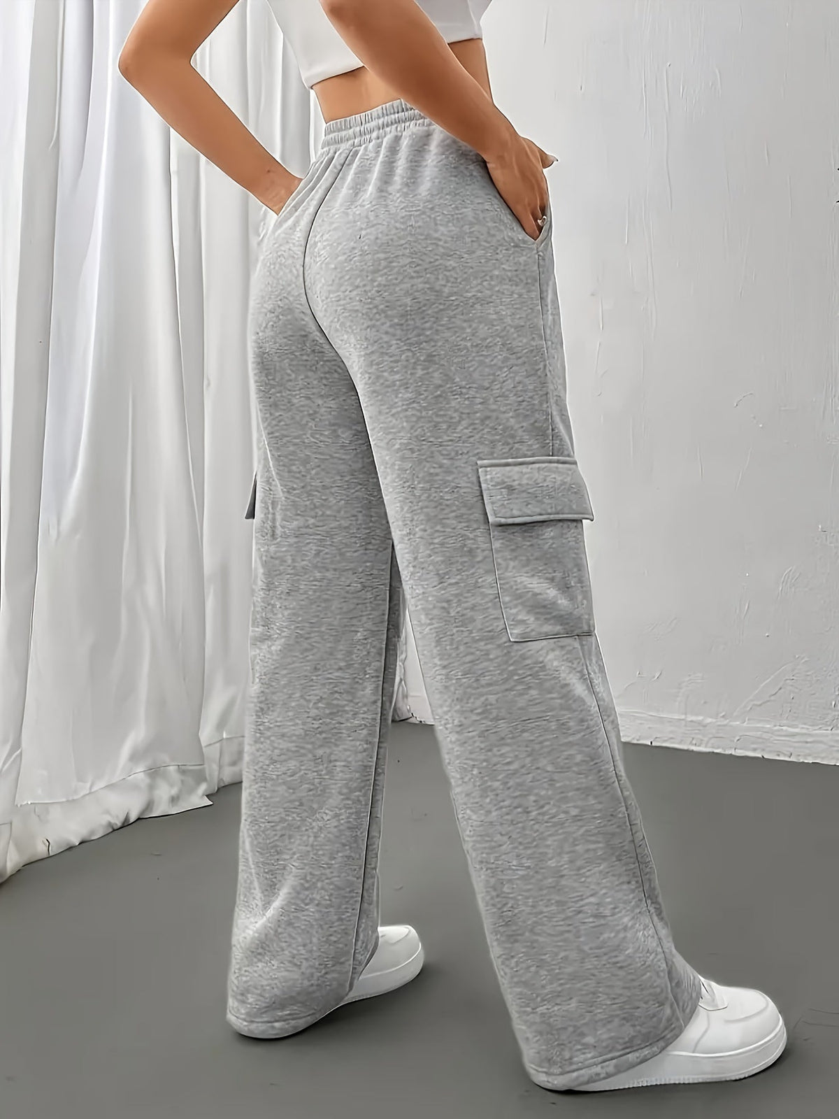 Cargo Joggers Grey Wide Leg Women's – Casual, Office