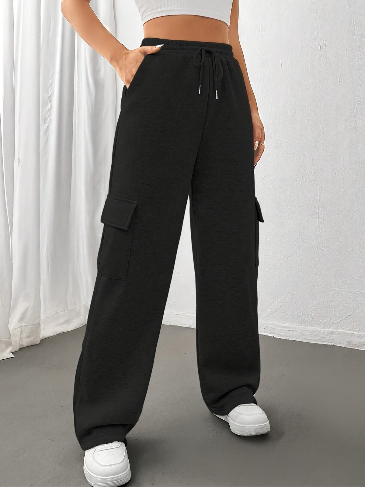 Cargo Sweatpants Women's Grey Relaxed Fit with Drawstring – Casual, Loungewear