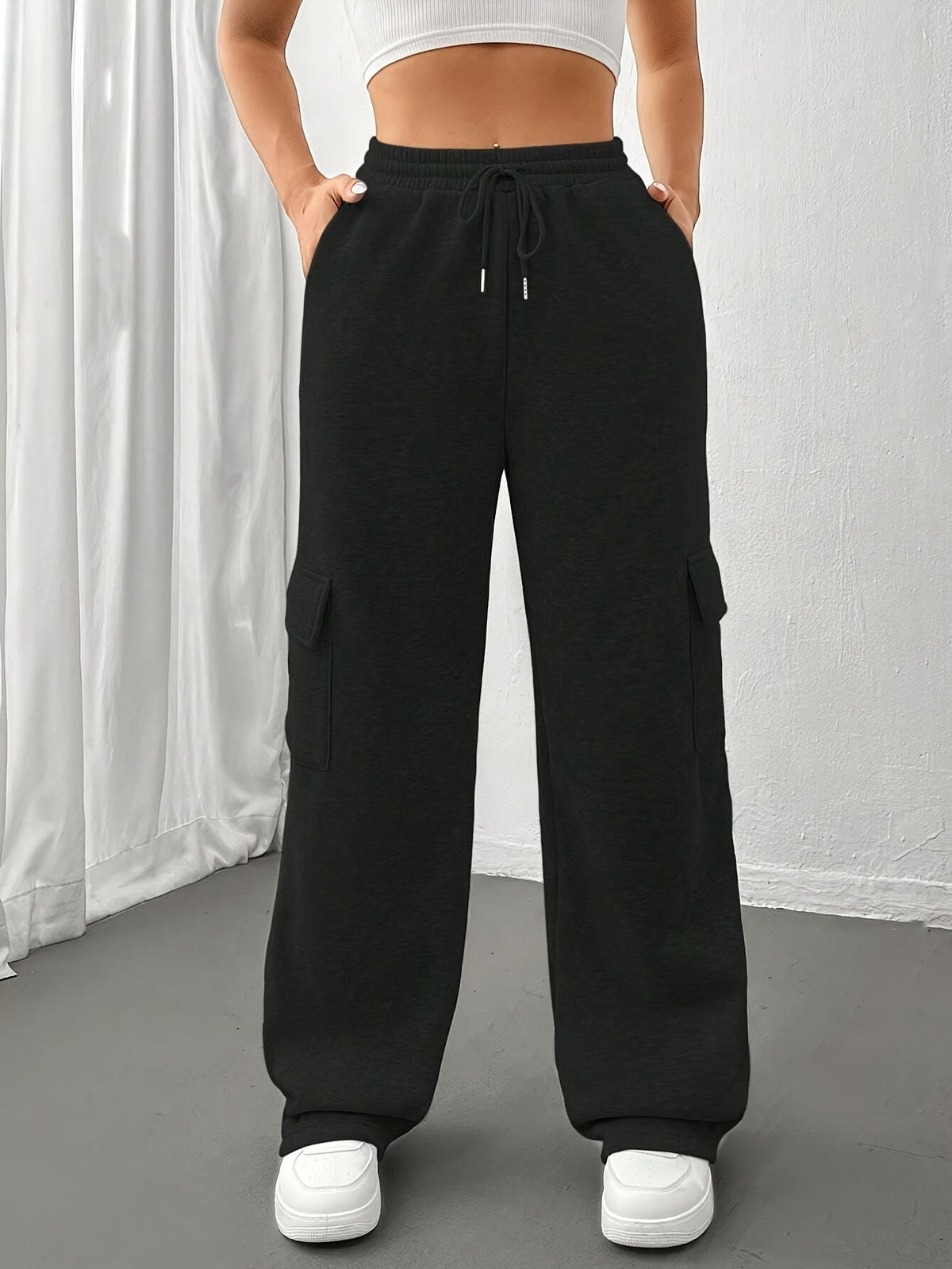 Cargo Sweatpants Women's Grey Relaxed Fit with Drawstring – Casual, Loungewear