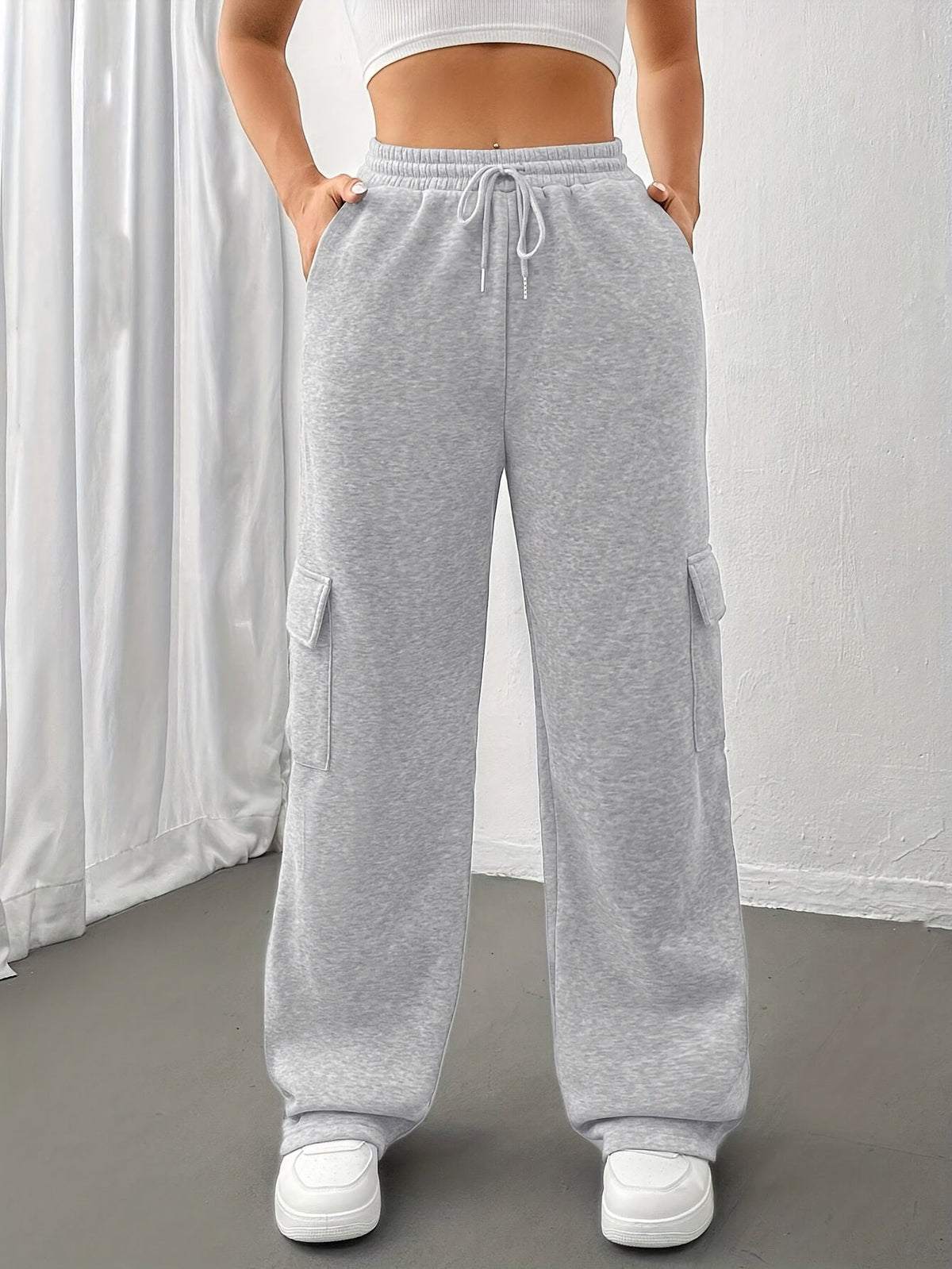 Cargo Sweatpants Women's Grey Relaxed Fit with Drawstring – Casual, Loungewear
