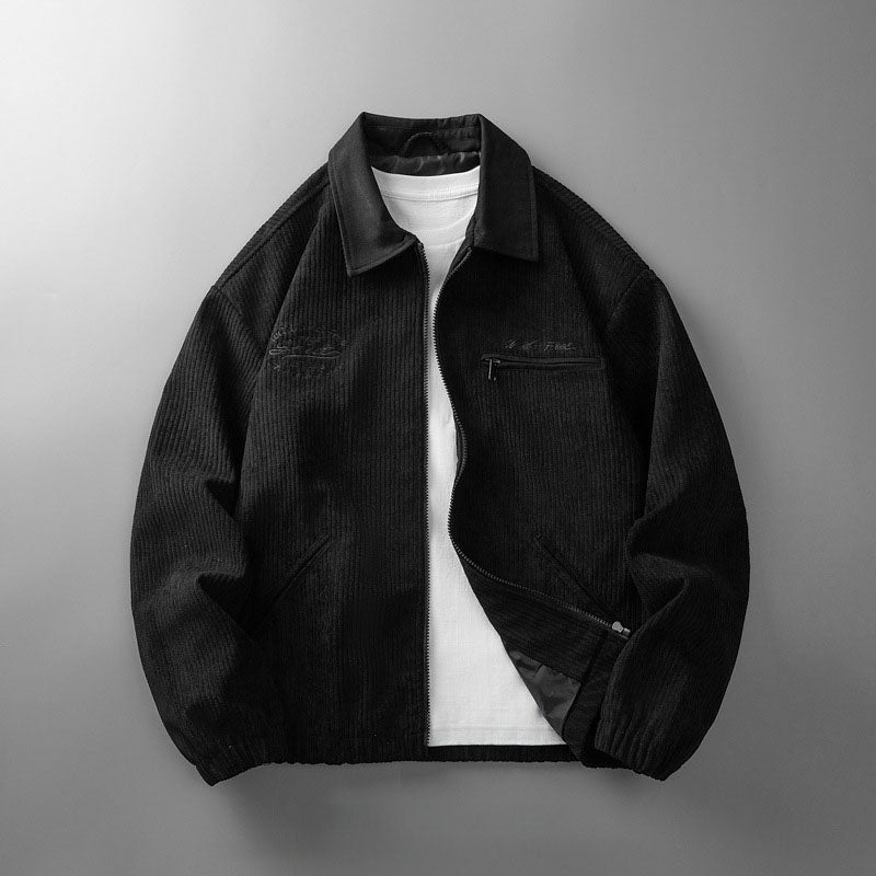 Black Corduroy Full-Zip Jacket Men's – Casual, Office