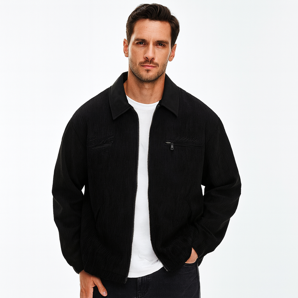 Black Corduroy Full-Zip Jacket Men's – Casual, Office