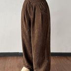 Corduroy Wide-Leg Pants Women's Brown Drawstring Elastic Waist – Casual, Office Wear