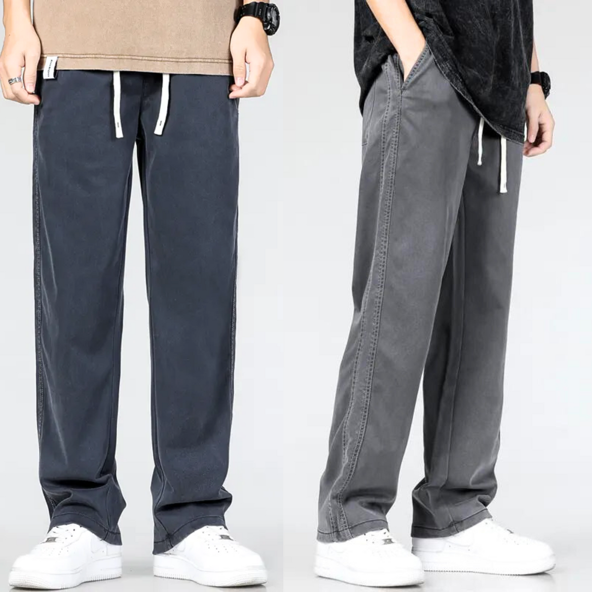 Men's Green Cotton Denim Trousers with Drawstring – Casual, Office