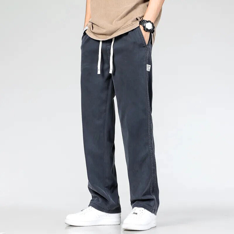 Men's Green Cotton Denim Trousers with Drawstring – Casual, Office
