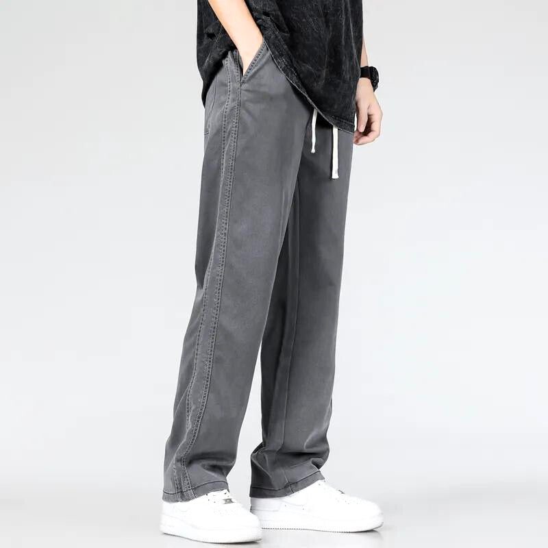 Men's Green Cotton Denim Trousers with Drawstring – Casual, Office