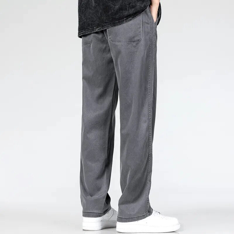 Men's Green Cotton Denim Trousers with Drawstring – Casual, Office