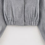 Cropped Bomber Jacket Women's Grey Stand Collar Zip Front – Casual, Office