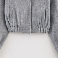 Cropped Bomber Jacket Women's Grey Stand Collar Zip Front – Casual, Office