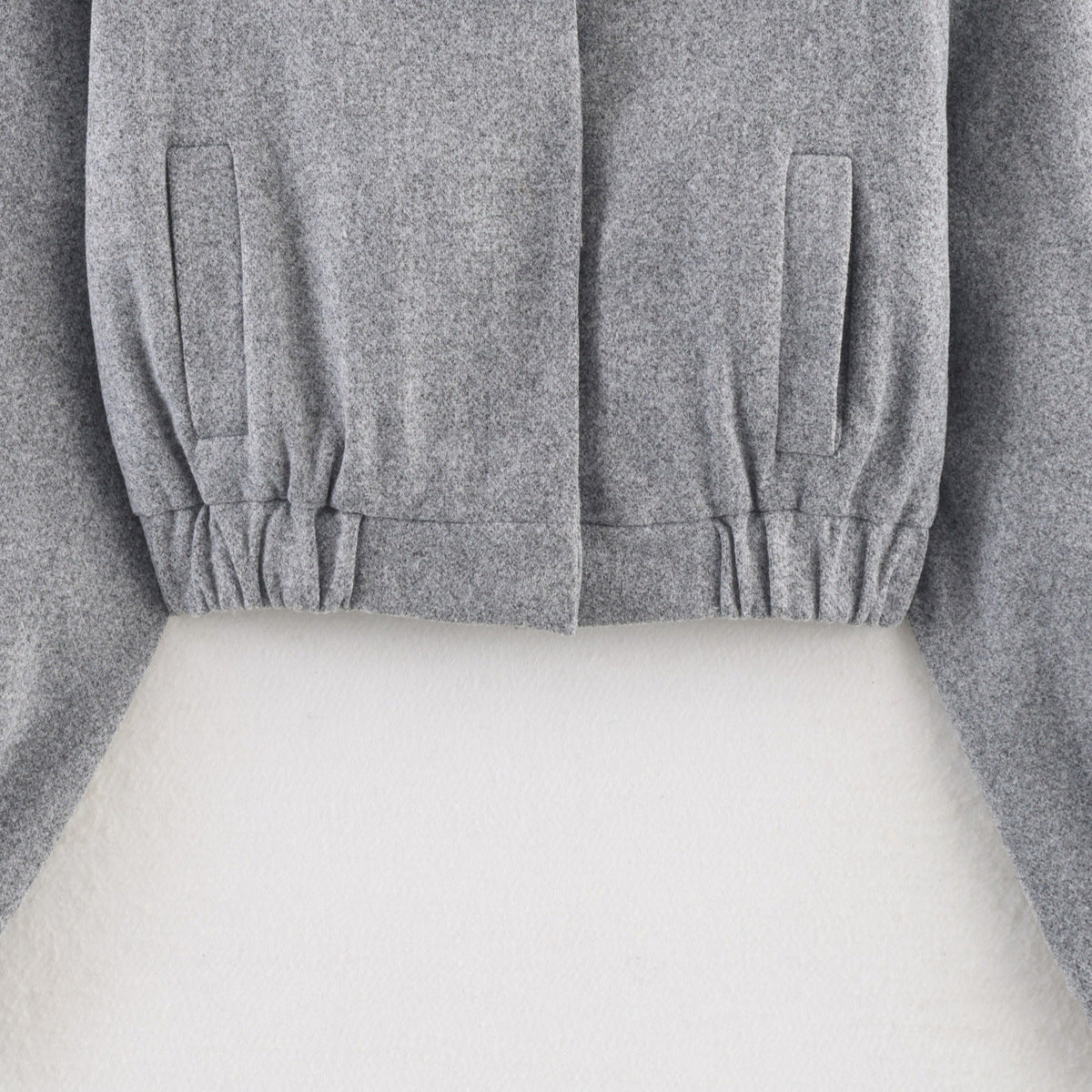 Cropped Bomber Jacket Women's Grey Stand Collar Zip Front – Casual, Office