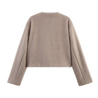 Cropped Wool-Blend Jacket Women's Collarless Button-Front with Pockets – Casual, Office