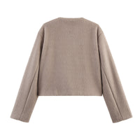 Cropped Wool-Blend Jacket Women's Collarless Button-Front with Pockets – Casual, Office