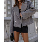 Cropped Wool Coat Women's White Double-Breasted Jacket – Office, Casual