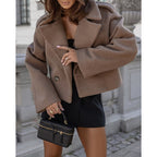 Cropped Wool Coat Women's White Double-Breasted Jacket – Office, Casual