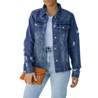 Denim Jacket Women's Distressed Green – Casual, Office