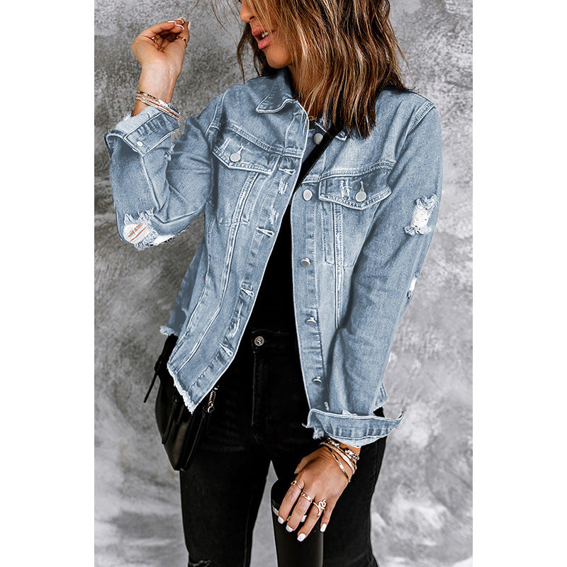 Denim Jacket Women's Distressed Green – Casual, Office