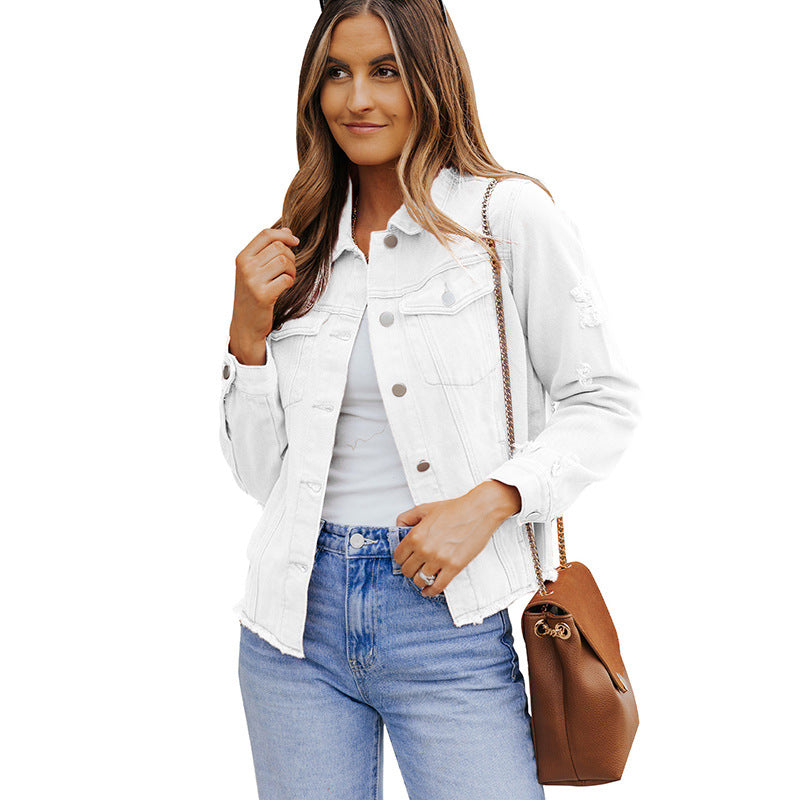 Denim Jacket Women's Distressed Green – Casual, Office