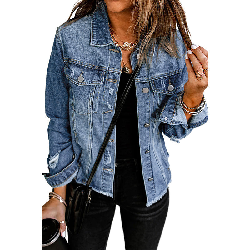 Denim Jacket Women's Distressed Green – Casual, Office