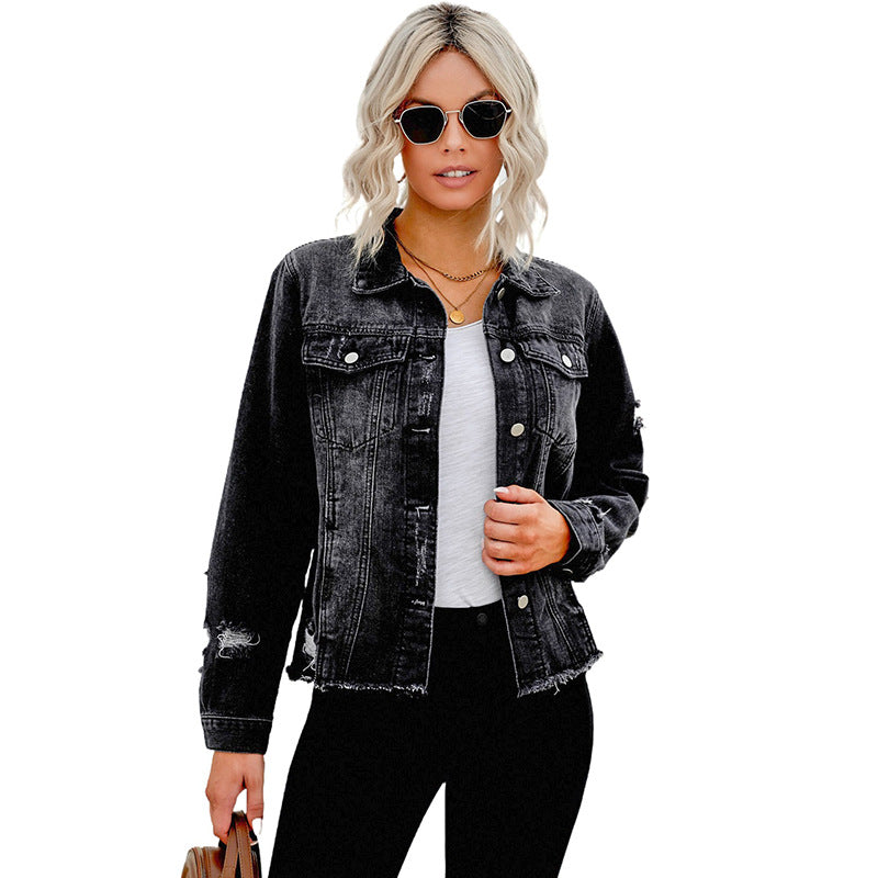 Denim Jacket Women's Distressed Green – Casual, Office