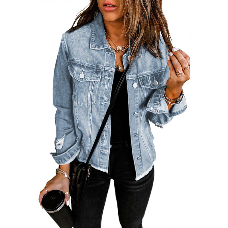 Denim Jacket Women's Distressed Green – Casual, Office