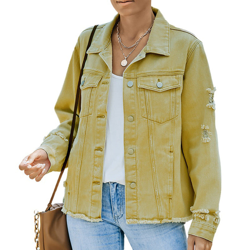 Denim Jacket Women's Distressed Green – Casual, Office
