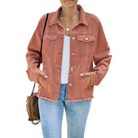 Denim Jacket Women's Distressed Green – Casual, Office