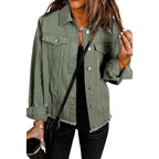 Denim Jacket Women's Distressed Green – Casual, Office