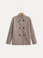 Double-Breasted Blazer Coat Women's Loose Fit Stand Collar Jacket – Office, Casual