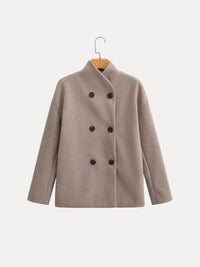 Double-Breasted Blazer Coat Women's Loose Fit Stand Collar Jacket – Office, Casual