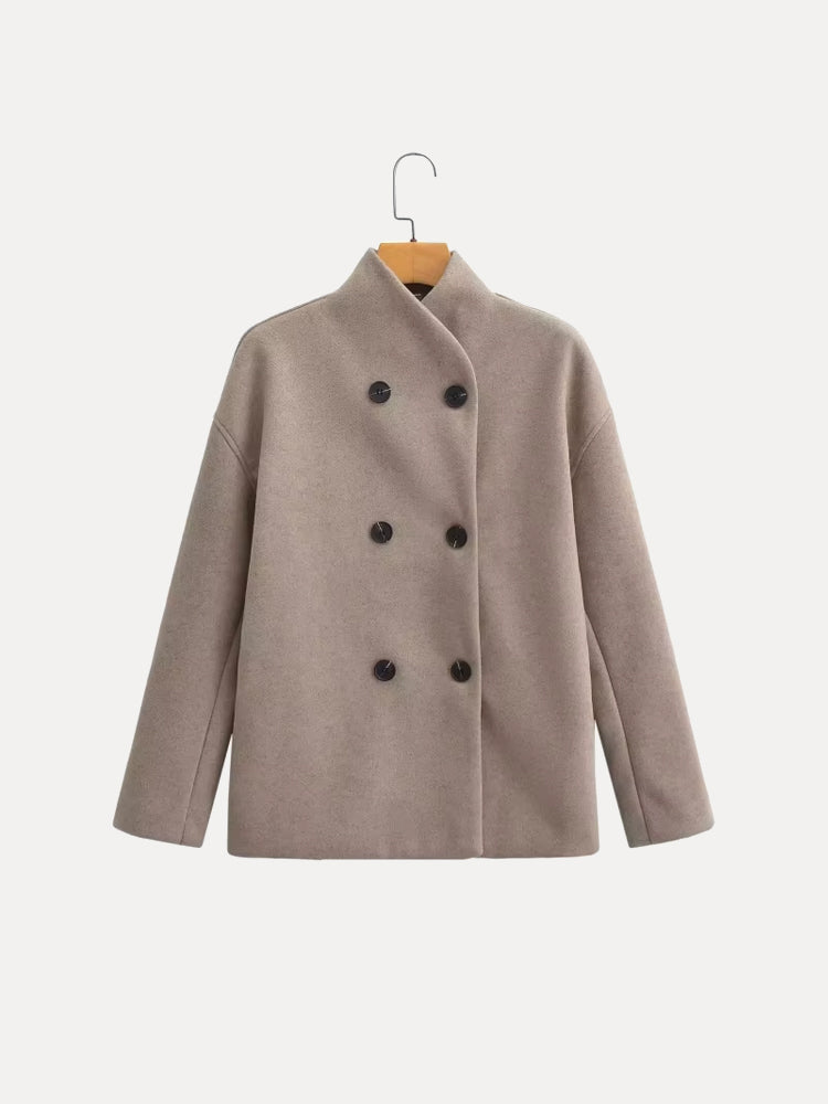 Double-Breasted Blazer Coat Women's Loose Fit Stand Collar Jacket – Office, Casual
