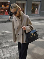Double-Breasted Blazer Coat Women's Loose Fit Stand Collar Jacket – Office, Casual