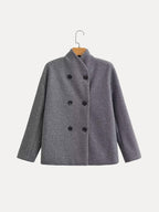 Double-Breasted Blazer Coat Women's Loose Fit Stand Collar Jacket – Office, Casual