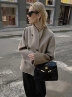 Double-Breasted Blazer Coat Women's Loose Fit Stand Collar Jacket – Office, Casual