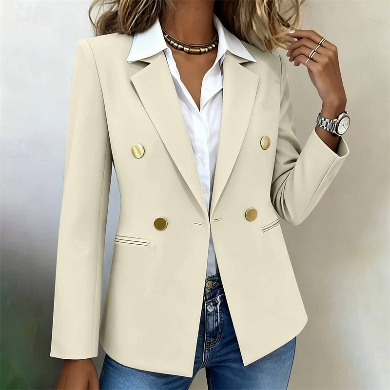 Double-Breasted Blazer Women's White Tailored Long Sleeve – Office, Casual