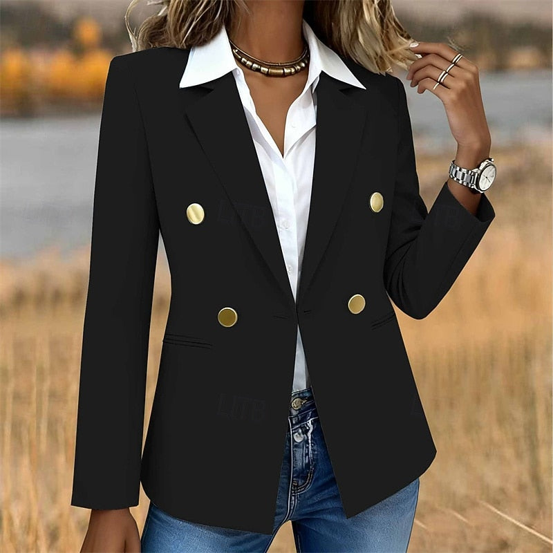 Double-Breasted Blazer Women's White Tailored Long Sleeve – Office, Casual