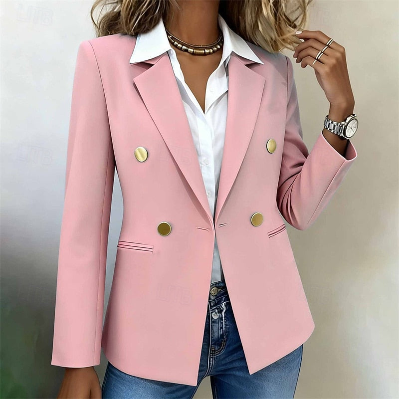 Double-Breasted Blazer Women's White Tailored Long Sleeve – Office, Casual