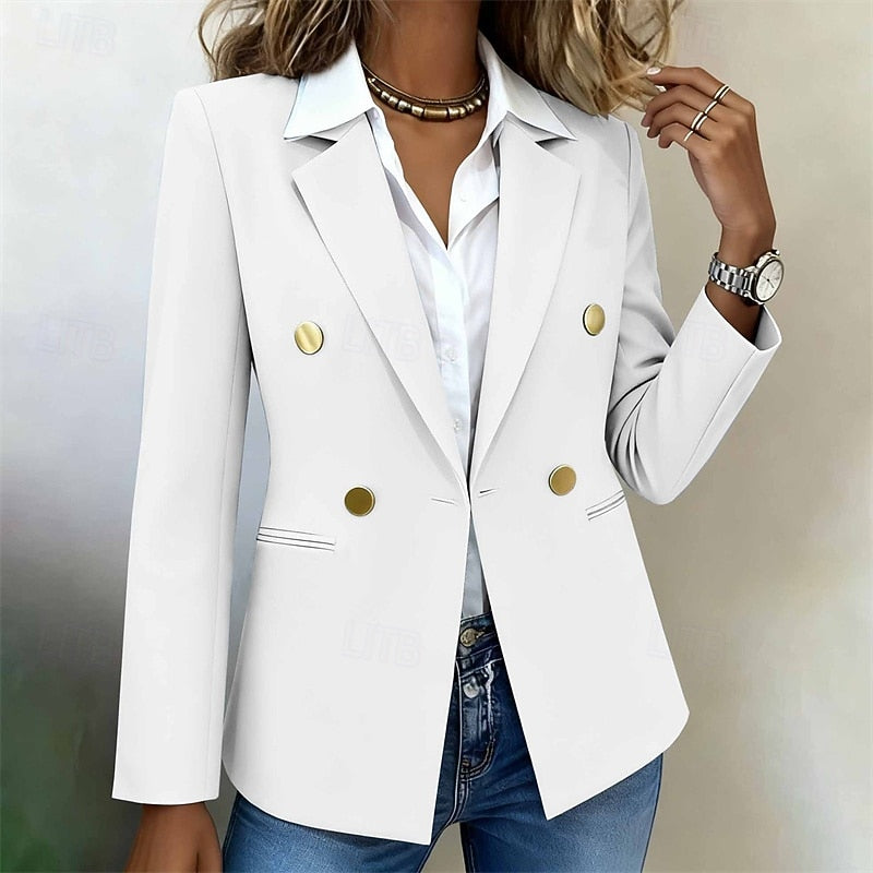 Double-Breasted Blazer Women's White Tailored Long Sleeve – Office, Casual