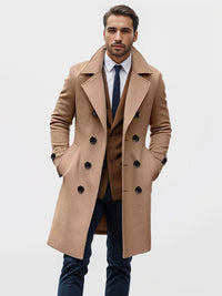 Double-Breasted Trench Coat Men's Wool Blend Grey Long Overcoat – Office, Winter Gift