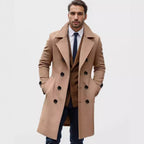 Double-Breasted Trench Coat Men's Wool Blend Grey Long Overcoat – Office, Winter Gift