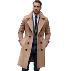 Double-Breasted Trench Coat Men's Wool Blend Grey Long Overcoat – Office, Winter Gift