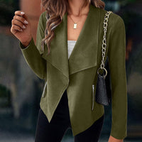 Draped Open-Front Jacket Women's Suede Long Sleeve Blazer – Casual, Office