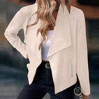 Draped Open-Front Jacket Women's Suede Long Sleeve Blazer – Casual, Office