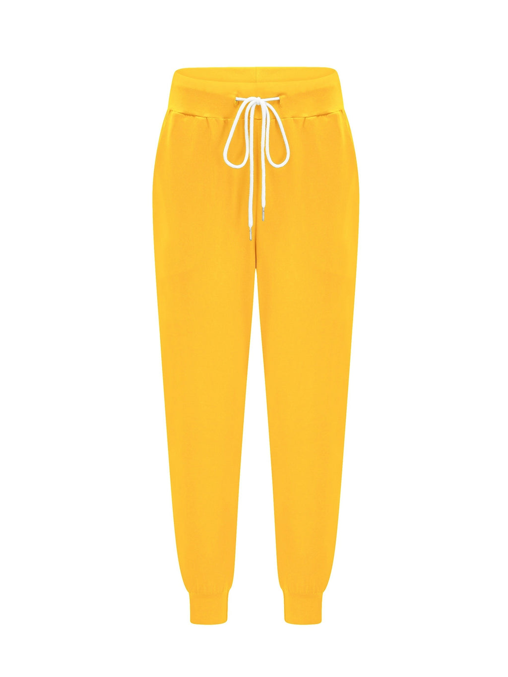 Women's Tapered Drawstring Joggers with Pockets, Yellow – Casual, Loungewear