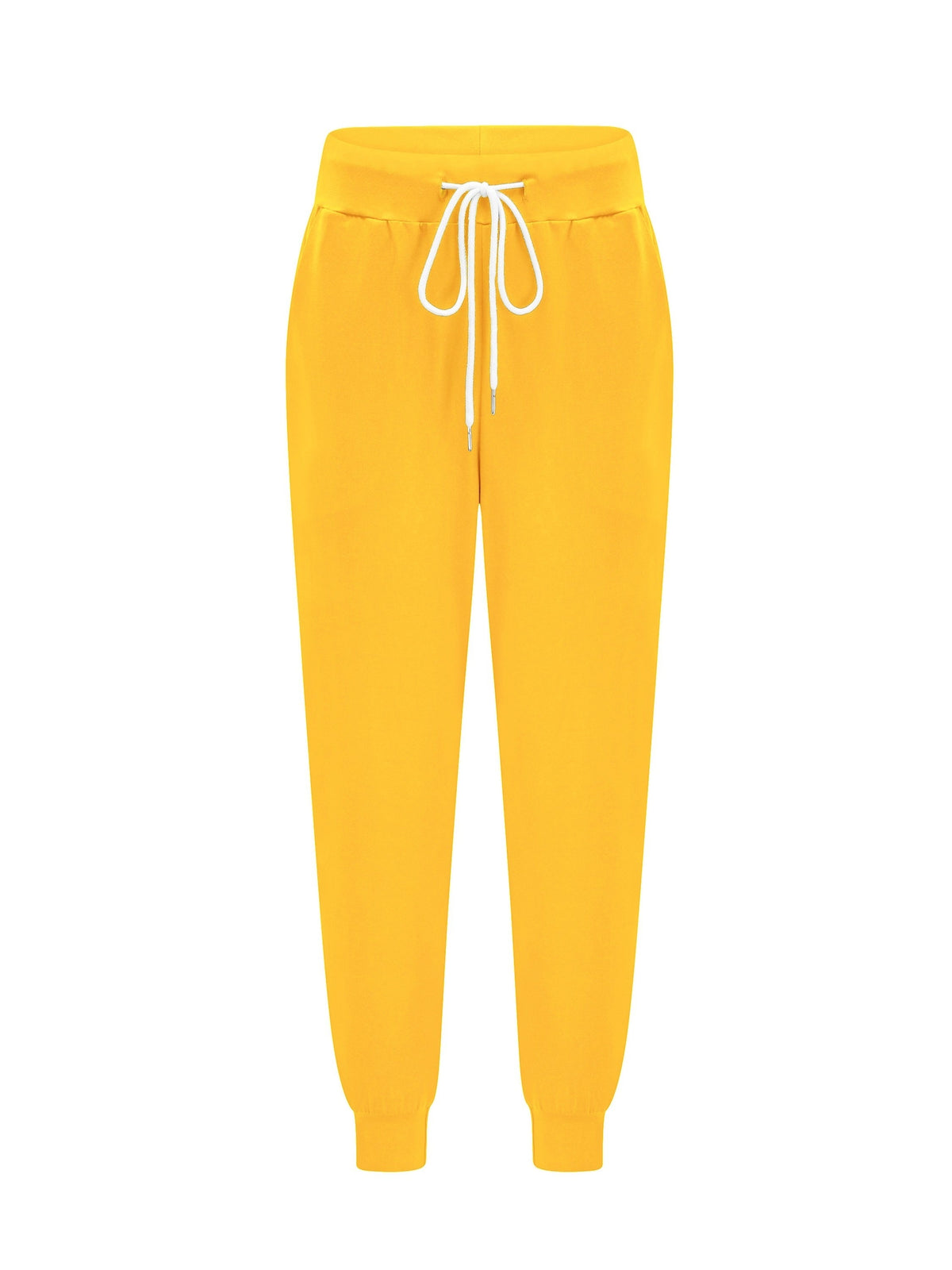 Women's Tapered Drawstring Joggers with Pockets, Yellow – Casual, Loungewear