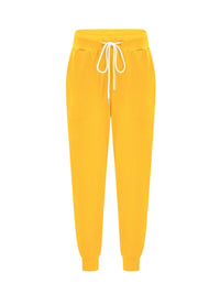 Women's Tapered Drawstring Joggers with Pockets, Yellow – Casual, Loungewear