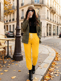 Women's Tapered Drawstring Joggers with Pockets, Yellow – Casual, Loungewear