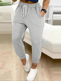Women's Tapered Drawstring Joggers with Pockets, Yellow – Casual, Loungewear