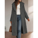Faux Fur Hooded Longline Coat Women's Textured Overcoat – Casual Winter Outerwear, Gift