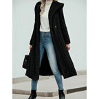 Faux Fur Hooded Longline Coat Women's Textured Overcoat – Casual Winter Outerwear, Gift